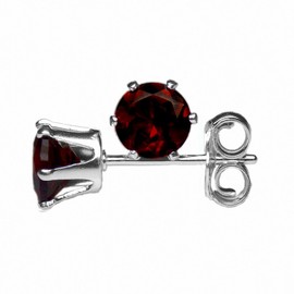 4mm Round Faceted Deep Red Genuine Garnet 925 Sterling Silver Ear Stud Earrings Pair