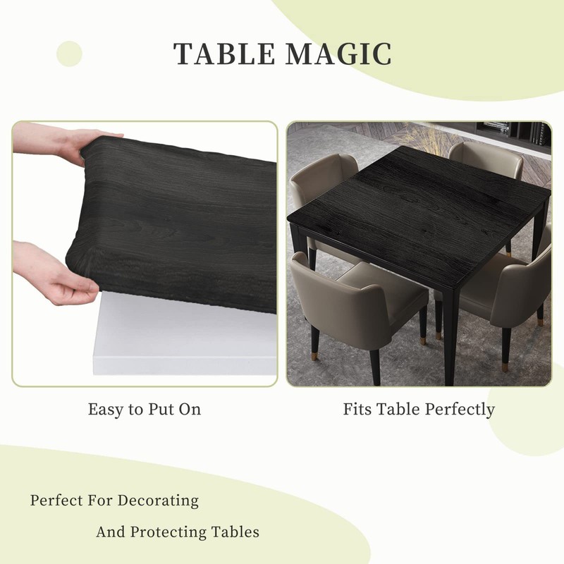 Light Gray Wood Grain Fitted Tablecloth Square, Elastic Edge Home