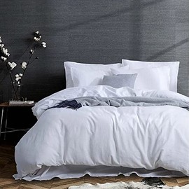Belgian Flax Linen and Cotton Blend Duvet Cover, Pre-Washed Linen Cotton, Breathable Percale Weave 150 GSM, 3pc Duvet Cover Set (King/Cal-King, White)
