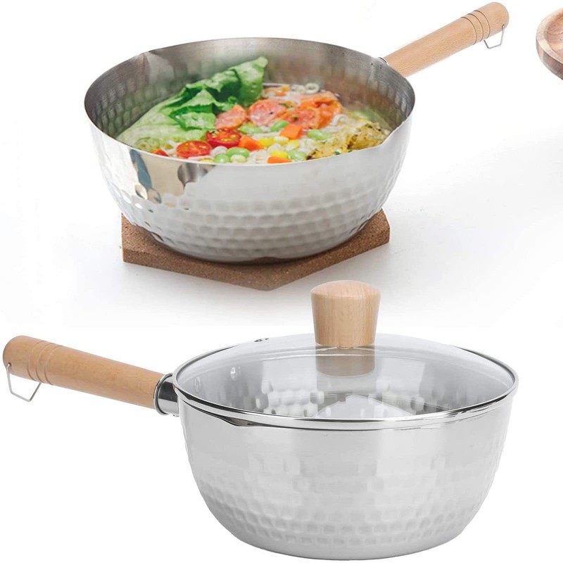 Scizorito 304 Stainless Steel Saucepan, Solid wood anti-scalding handle with