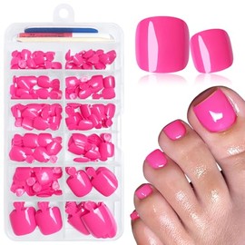 LuckForever 168pc Press on Toenails Women Fake Toe Nails with Glue Tabs, Rose Red Fake Toenails Press-on Nail Short Square Acrylic Toes Nails Tips False Toenail Artificial Toe Nail Press on