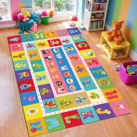 ABC Early Learning Living Room Alphabet Rug,2x3ft Childrens Rug,Animal,Number Shapes Classroom Non-Slip Mat Washable Learning Easy to Clean Folding Mat