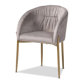 Baxton Studio Ballard Grey Velvet Fabric and Gold Finished Metal Dining Chair