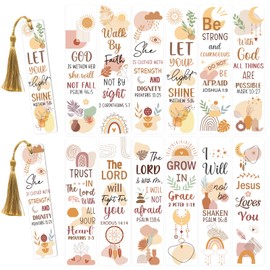 Boho UV DTF Bookmark Wraps - 24 Sheets Bible Verse Blank Bookmark Stickers for Book Lovers, Inspirational Quotes Rub on Transfer Sticker for Acrylic Bookmarks Craft Decoration Gift for Women