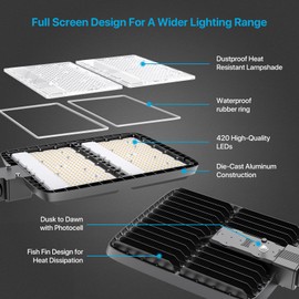 lumenfox LED Parking Lot Light, 300W LED Street Light with Dusk to Dawn Photocell, 5000K Daylight, IP65 Waterproof, Adjustable Arm Mount, AC 120V, Commercial Outdoor Lights for Parking Lot, 1 Pack