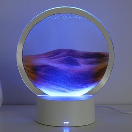 KPNUWN Moving Sand Art Liquid Motion, 3D Deep Sea Sandscape Color Quicksand Decor, Round Glass Moving Sand Art Picture Relaxing Desktop Home Office Work Decor (Orange, 6 inch)