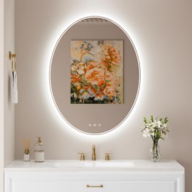 BesMirror 28 x 36 Oval LED Bathroom Mirror with Lights, Anti Fog LED Bathroom Mirror Dimmable Bathroom Vanity Mirror for Wall, Front and Backlit, 3 Colors, Memory Function, Shatterproof