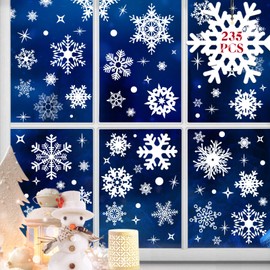 heekpek Christmas Window Stickers 235 Pcs Giant Snowflakes Stickers Xmas Window Stickers Christmas Scene Reusable Stickers Removable Window Clings for Christmas Decorations