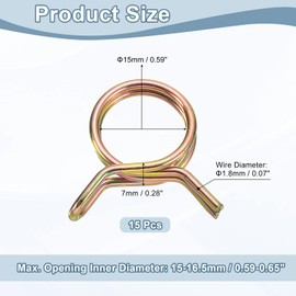 QUARKZMAN 15 Stück Doppeldraht-Federschlauchschellen, 15 mm Innendurchmesser passen für 15-16,5 mm Außendurchmesser Schlauch Kraftstoffleitung Silikonschlauch Clips, Farbe Zink