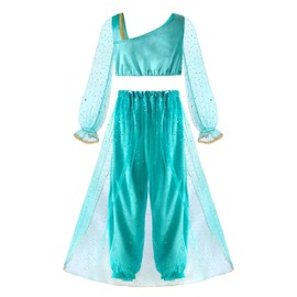 ReliBeauty 130 Princess Cosplay, Halloween, Costume, Children, Girls, Princess, Costume, Birthday, Christmas, Gift, Tiara, Choker, 4-piece Set, Green