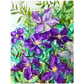 Purple Clematis Painting 5 x 7 Inch Artist Print, Floral Alcohol Ink Art
