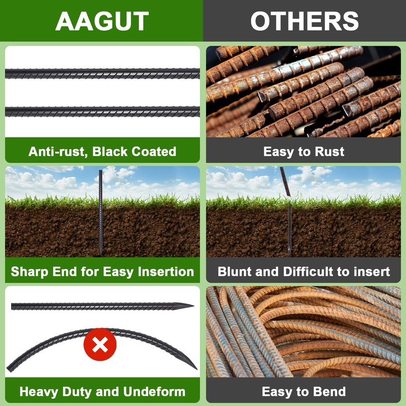AAGUT Rebar Stakes 24 Inch 10 Pcs Landscape Timber Spikes