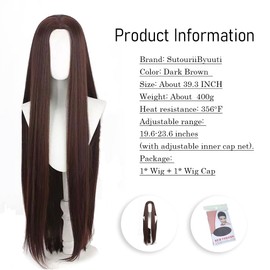 SutouriiByuutii 40 Inch Dark Brown Long Straight Wig Anime Cosplay Wig for Women Heat Resynthetic Fiber for Halloween Comic Con Role Play + Wig Cap (Dark Brown)