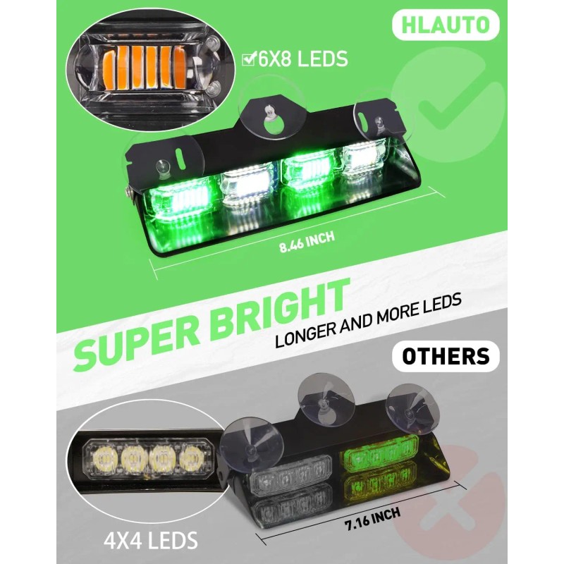 Emergency Dash Strobe Lights Green White Safety Flashing Warning Hazard