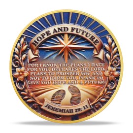 RYUKENLM Hope & Future Christian Challenge Coin Inspring Jeremiah 29:11 Verse Token Spiritual Awakening Divine Guidance Christian Gift for Men Women Religious Collectible