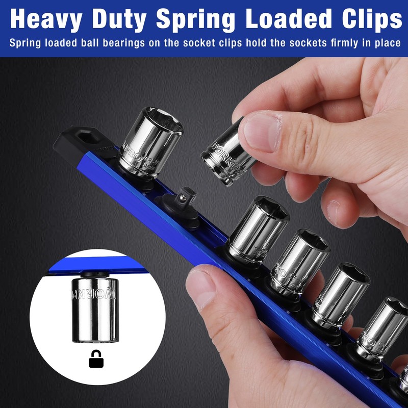 WORKPRO Magnetic Socket Organizer, 1/4-Inch Drive Aluminum Alloy Socket Rail,