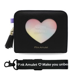 Pink Amulet Wallet, For Children, Girls, Kids, Bifold Wallet, Elementary School Students, Mini Wallet, Coin Purse, Heart, Gradation, Neck Strap, Black