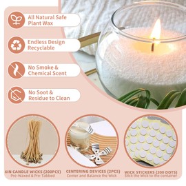 NICEME White Candle Sand with Wicks Pearled Candle Wax Beads, 26OZ/ 750g Customized Powder Candle Making Kit All Natural Granulated Wax for Candles Self Extinguish Refillable Candles with 30pcs Wicks