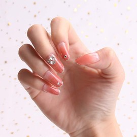 24 pcs nail tips false nails smoky pink simple fashionable glitter nails.