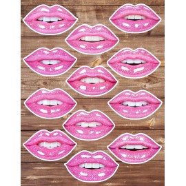 Handmade Pink Sparkly Lips Die Cut Vinyl Stickers Set Scrapbooking Laptop Water Bottle