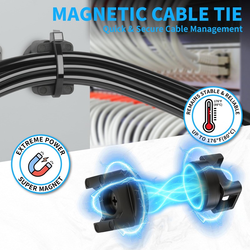 XHTTFDC Magnetic Cable Ties set,20 Magnetic Zip Tie Mounts with