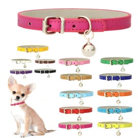 Hot Pink Small Dog Collar with Bell Faux Leather Cat Collar with Bells Adjustable Basic Puppy Collar Boys Girls Kitten Collars for XXS XXsmal XS XSmall Pets Tiny Little Extra Small Breed Animal