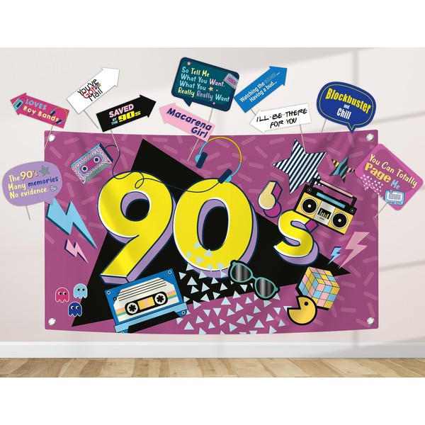 90s Party Decoration Kit - Includes Photography Backdrop & 10