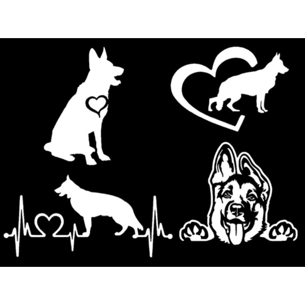 German Shepherd Decals 4 Pack: Shepherd Sitting, Heartbeat, Heart, Smiling
