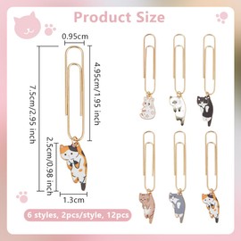 OLYCRAFT 12Pcs Cat Paperclips 3 Inch Alloy Pendant Paper Clip with Cat Charms Metal Paperclips for Paper Document Note Sorting and Organizing - 6 Styles