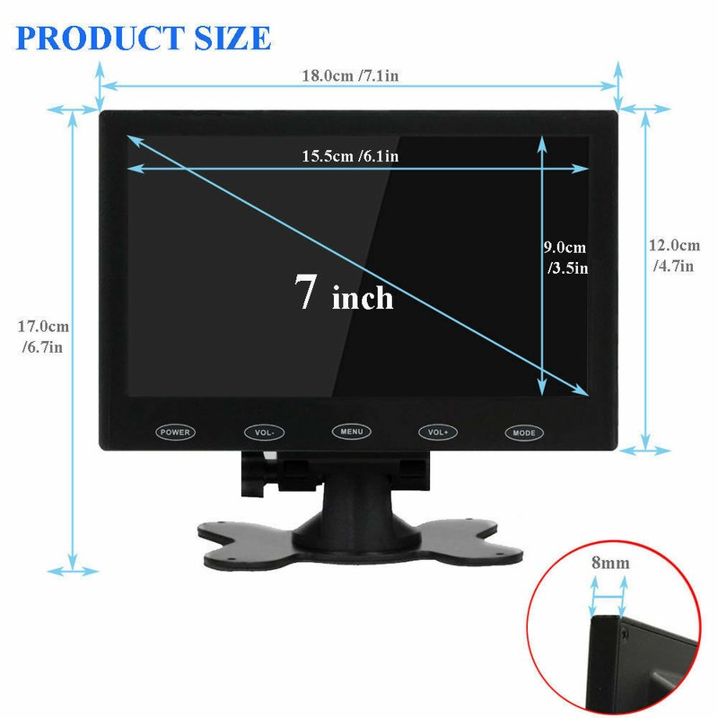 CaiRute 7" LCD CCTV Monitor HD PC Screen AV RCA
