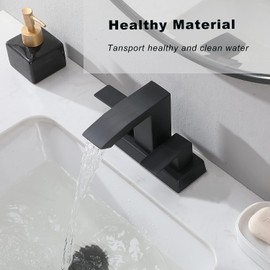 Friho Black Waterfall Bathroom Faucet, 4 Inch Centerset Bathroom Sink Faucets, 3 Hole 2 Handle with Square Spout, Pop up Drain and Water Hoses for Lavatory RV Vanity