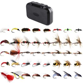 Qievcrme Fly Fishing Flies Kit 40/137pcs Dry/Wet Flies Assortment Nyphms Popper Streamer for Trout Bass Steelhead Fish+ Fly Box (120Pcs-40 Mixed Styles)