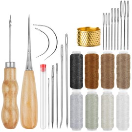 Sinofort Leather Sewing Set, 27 Pieces Leather Tool Set, Leather Craft Leather Sewing Kit Includes Leather Sewing Awl, Leather Sewing Tool, Sewing Awl, Seam Ripper, Sewing Thread for Repairs, Hand