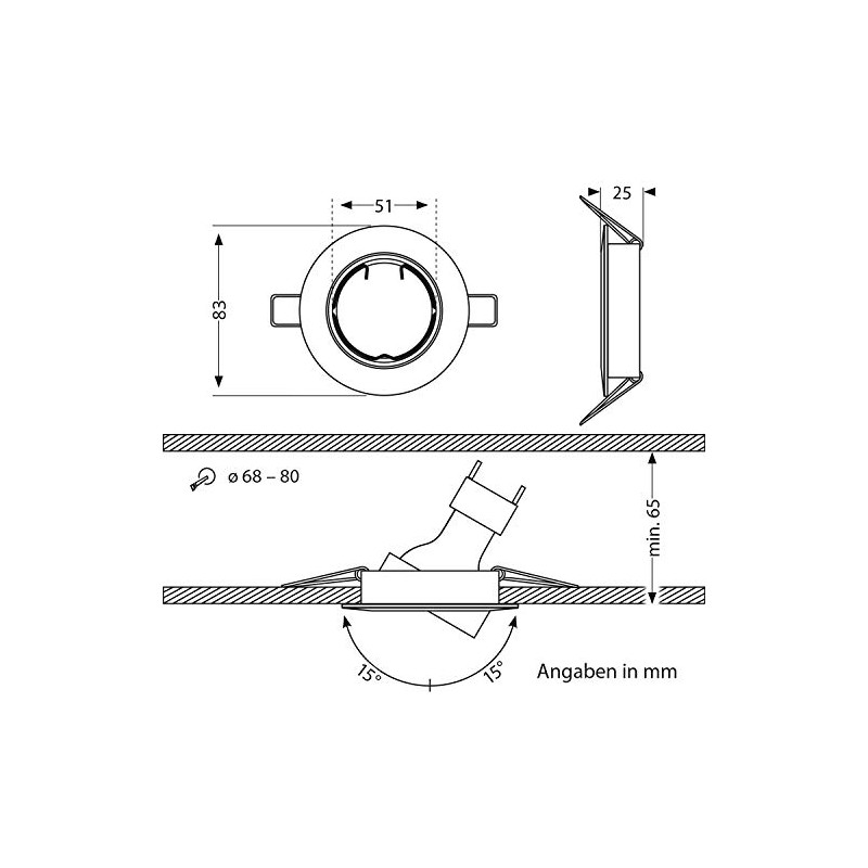 ledscom.de 10 pcs. recessed Ceiling Frame Fere, Round, swivelling, Black