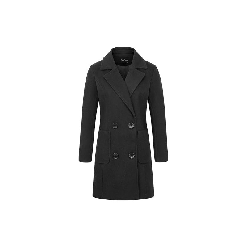 chouyatou Women Elegant Notched Collar Double Breasted Wool Blend Over