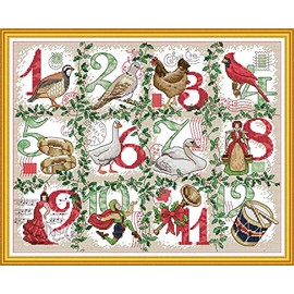 WOWDECOR Cross Stitch Embroidery Kits for Adults Kids, Christmas Twelve Day Animals 11CT Stamped DIY DMC Needlework Easy Beginners