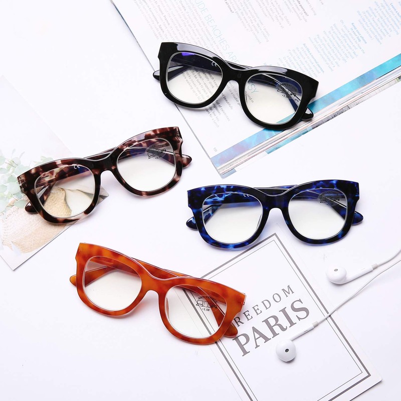 DOOViC Blaulichtfilter Lesebrille Schwarz Damen 2,25 - Großer Rahmen Breite