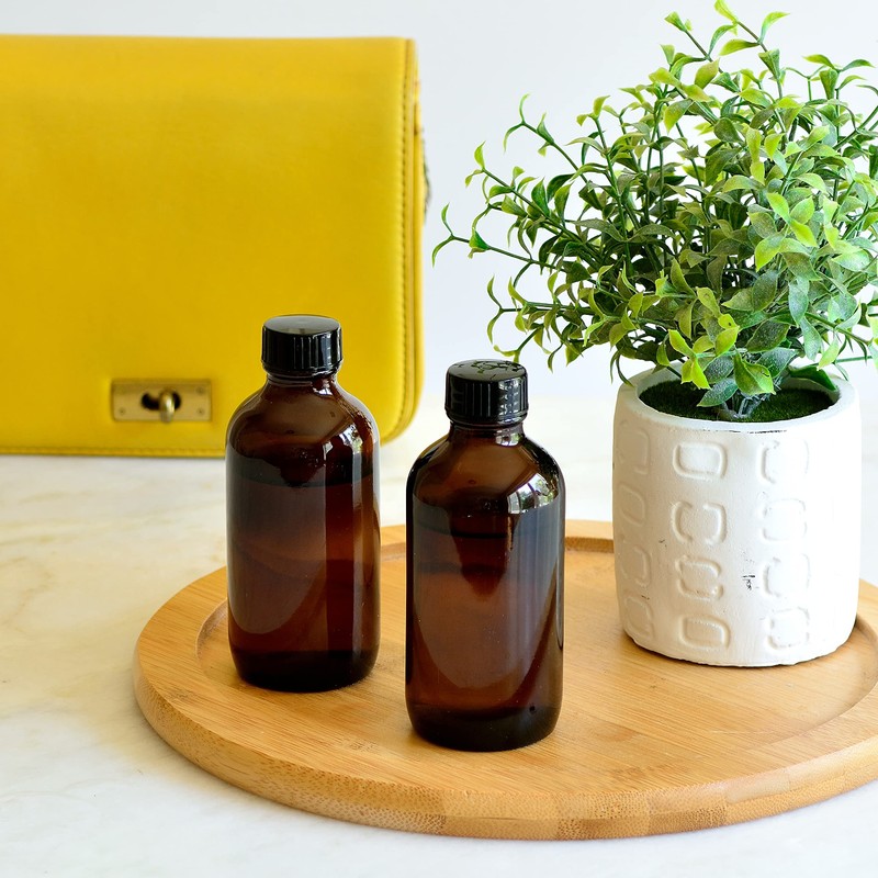 Youngever 16 Pack Amber Glass Bottles with Lids, Refillable Container