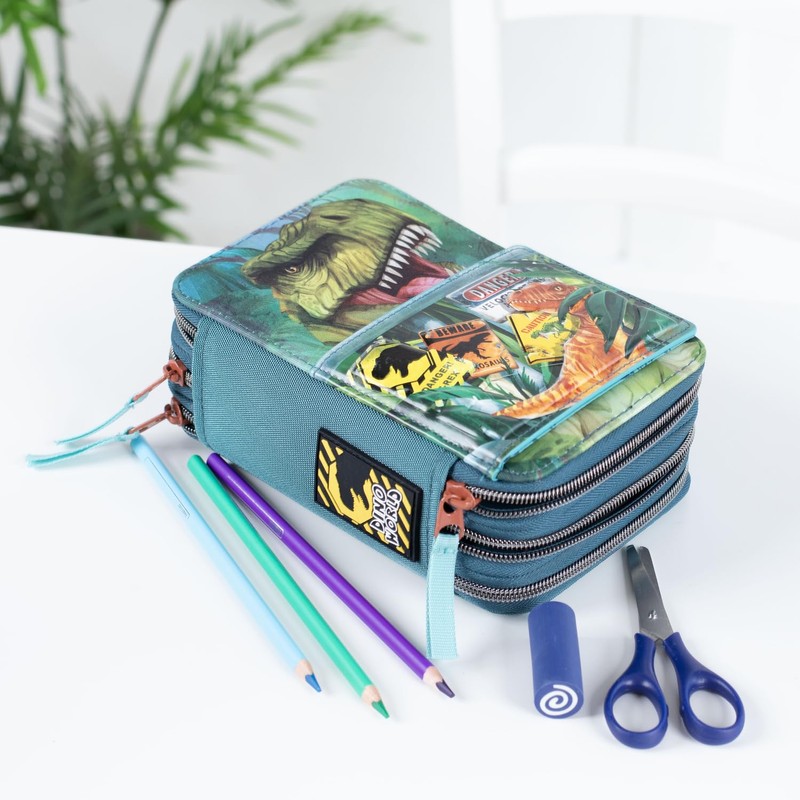 Depesche 11757 Dino World Danger-Filled 3-Compartment Pencil Case with Trex