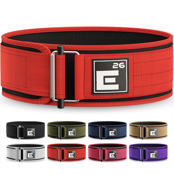 Self-Locking Weight Lifting Belt - Premium Weight Lifting Belt for Functional Fitness, Weight Lifting and Olympic Athletes - (Large, Red)