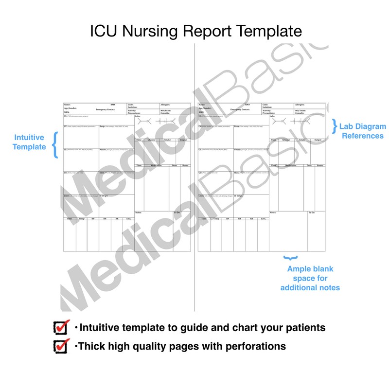 ICU Nursing Notebook - large print patient template notebook, quick