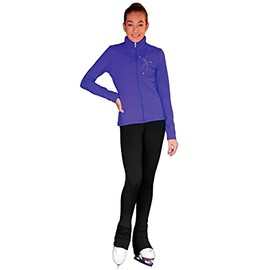 ChloeNoel JT811 Solid Fleece Fitted Elite Figure Skating Jacket w/Mini Skating Crystals Combination(Purple,Size CXL/AXS)