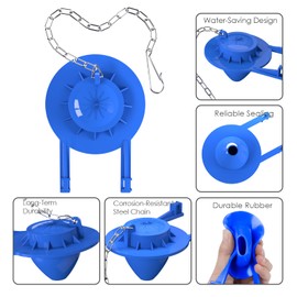 2-Pack Universal 2" Toilet Flapper Replacement Kit - Durable Rubber & Stainless Steel Chain (Blue)