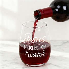 Slugeren Jesus Gifts for Women - Jesus Touched My Water Wine Glass 17Oz, Mother's Day Christmas Birthday Retirement Gift for Christian Faith, Christian Faith Religious Gifts for Women