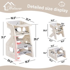 Welnow Toddler Kitchen Step Stool Helper, 3-in-1 Adjustable Kids Learning Tower, Multi-Functional Standing Tower Chair with Safety Barrier & Belt for Bathroom Sink, Kitchen Counter