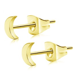 Artskin Women Earrings Flat Titanium Nickel Free Hypoallergenic Stud Earrings for Sensitive Ears Dainty Earring Studs for Women Girls Teens (Moon-Gold)