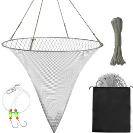 Heavy-Duty 32" Portable Fishing Net for Bridge and Pier Fishing Cast Nylon Mesh Drop Net with Rope Pompano Rig for Fishing Enthusiasts