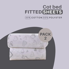 Indus Textiles - cotbed fitted sheet, Pack of 2 cot bedding Fitted cot sheets, Easy Care Soft and Durable, cot bed sheets 140 x 70 fitted - cot bed sheets - Little Hearts