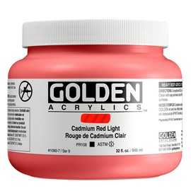 Heavy Body Acrylics by GOLDEN, Cadmium Red Light, 32 fl. oz. Jar, Professional Acrylic Paint, Opaque
