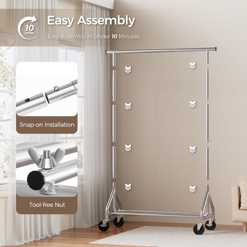 HYSEYY Clothes Rack, Rolling Clothing Rack for Hanging Clothes Load